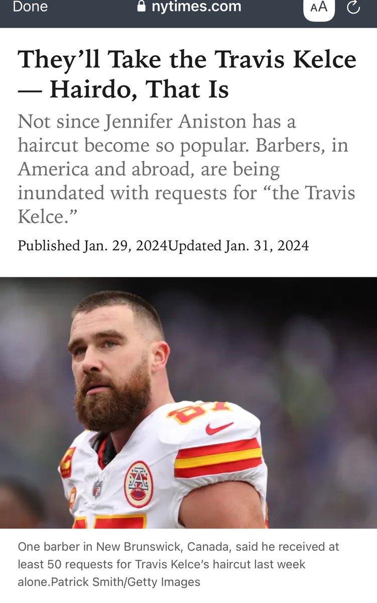 the new york times referring to a fade as “the travis kelce hairdo” right before black history month is NASTY lol