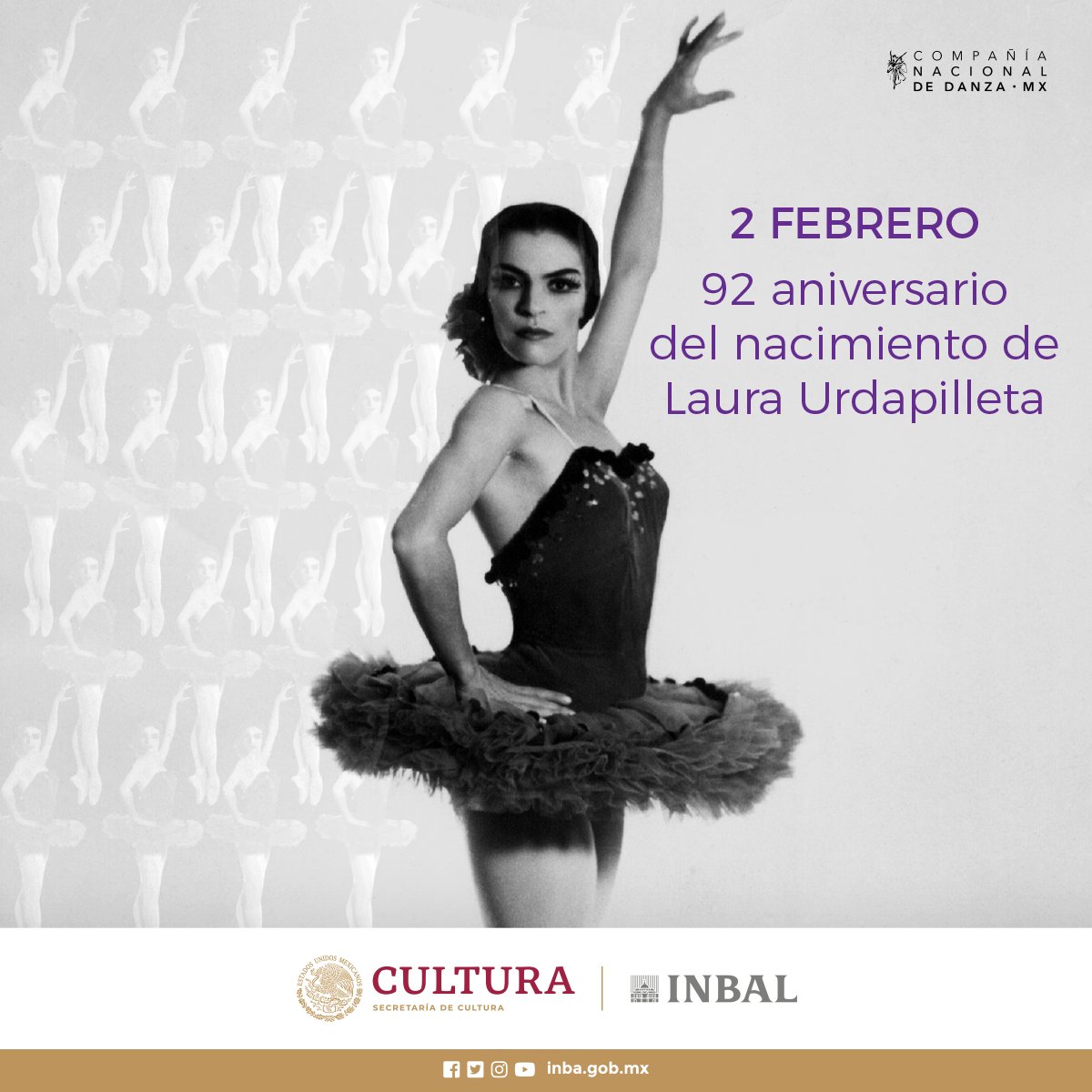 CNDanzaMX's tweet photo. #92AñosUrdapilleta | Conmemoramos el 92 aniversario del nacimiento de Laura Urdapilleta, inigualable ícono de la danza clásica mexicana. 🩰🌟
Su carisma la convirtió en un referente de este arte y una fuente de inspiración para varias generaciones.
#DatoINBAL https://t.co/WZb71388IF