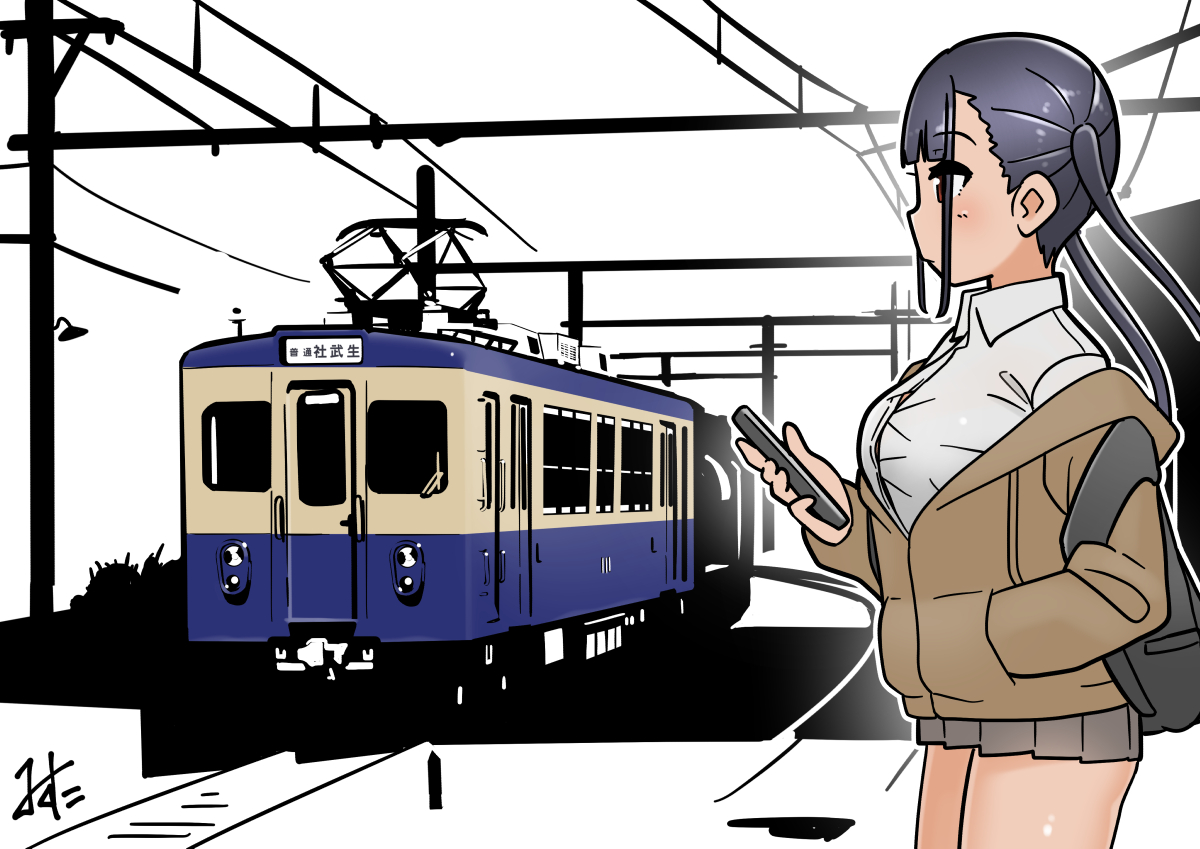 「#ツインテールの日 怪レい鉄道の世界をスキップで渡るする少女 」|みすた亭のイラスト