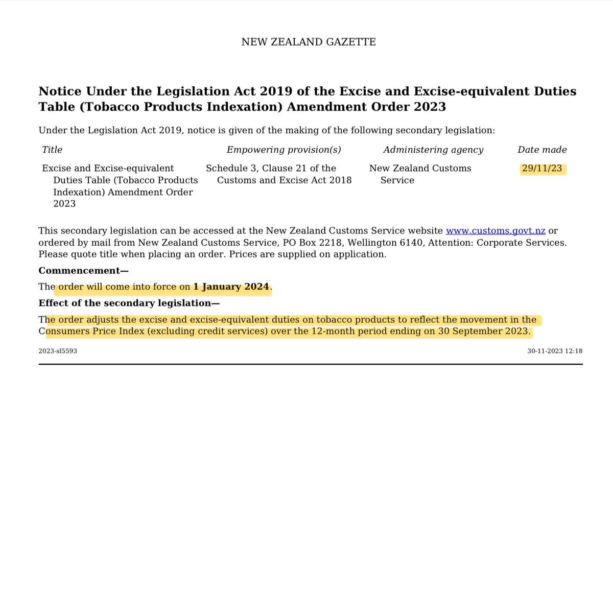 On 29 November 2023, Costello as the Minister of Customs, took a paper to Cabinet which supported the increase of excise tax on tabacco products in line with CPI. The increase took effect from 1 January. RNZ omits that material fact from their coverage of Costello.