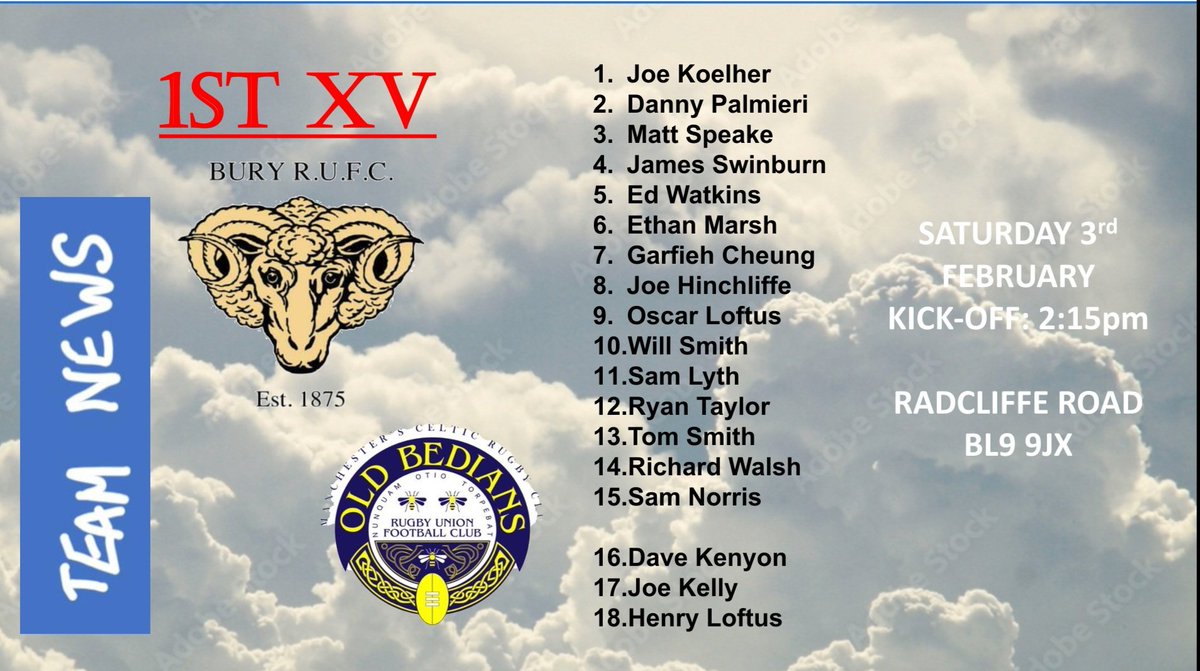 TEAMS UP
After "doing the double" over Dukinfield last week, the 1s go for the second double of the season with Old Bedians visiting Radcliffe Road <a href="/Buryrufc/">Bury RUFC</a> #COYR 🐑