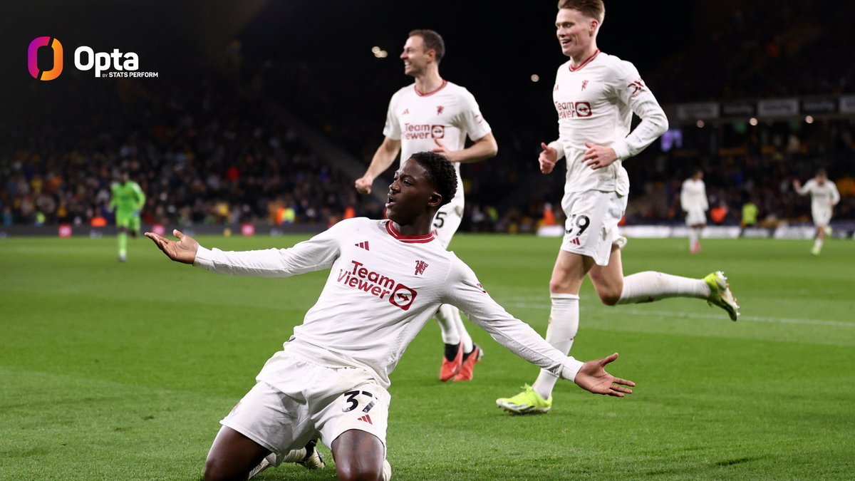 OptaJoe's tweet photo. 18 - Four of the last five 90th minute winning goals in the Premier League by players aged 18 or younger have been Manchester United players:

Federico Macheda (April 2009 v Aston Villa)
Marcus Rashford (August 2016 v Hull)
Alejandro Garnacho (November 2022 v Fulham)
Kobbie Mainoo (February 2024 v Wolves)

Carrington.