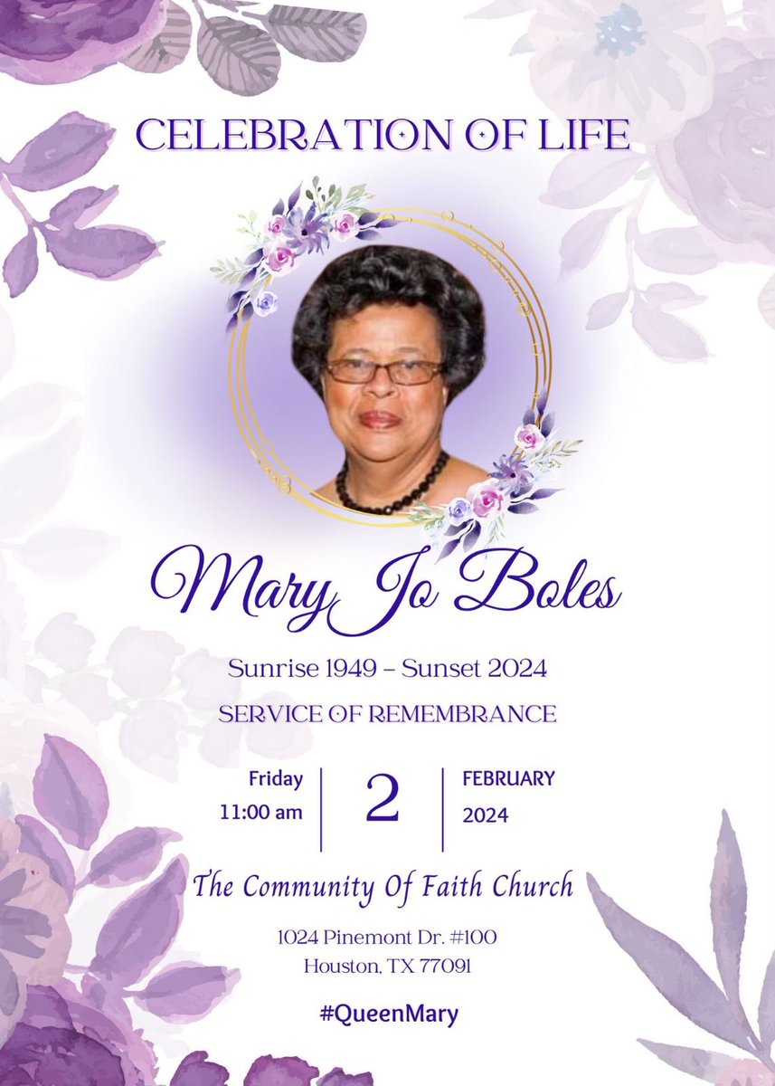 Bishop Dixon and <a href="/TheCOFchurch/">Community Of Faith</a> Family are praying for our dearly beloved Visioneer, Sis. Mary Boles Sons, Derek and Ryan Boles, grandchildren and the entire Boles Family. We celebrate the jewel God gave us in her.