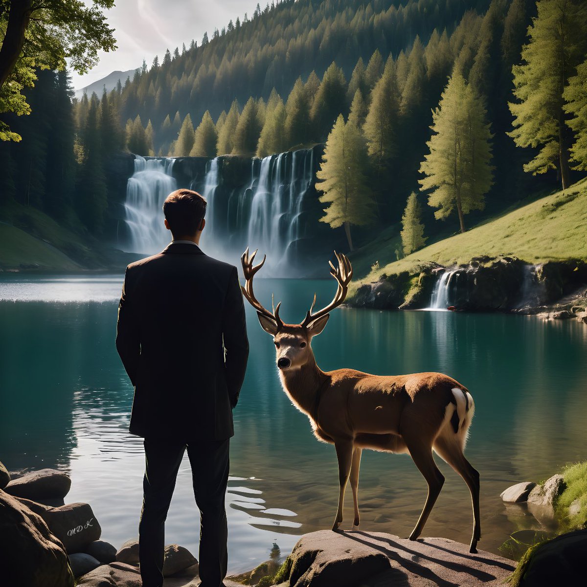 Just me and a deer, well and waterfalls 😜 #MyAiArt