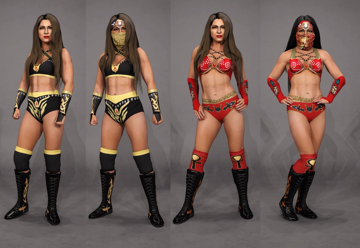 Just uploaded my version of Reyna Isis. tags are travisa, cmll, reynaisis. 13 logos total. 6 per attire and 1 more from the face texture. 
Couldn't put her full name as her name, because the game censors it.

#wwe2k23 #CMLL