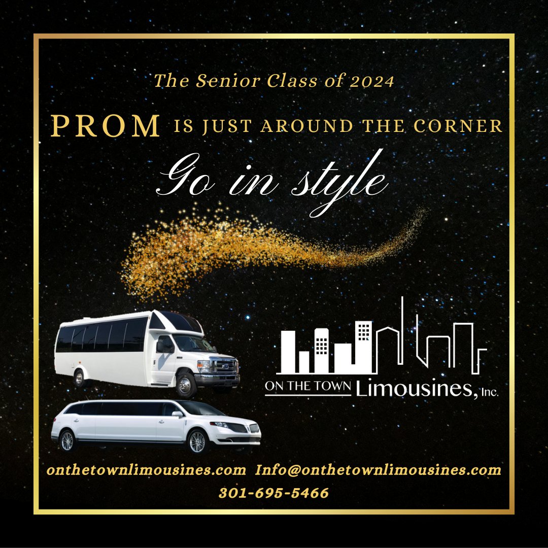 SENIORS! Prom is coming up and it's time to celebrate! Book a limousine ride with us and ride in style. 301-695-5466 onthetownlimousines.com info@onthetownlimousines.com #prom2024 #limousine #transportation #shuttlebus #sedan #party #nightonthetown #frederickmd #maryland #DC