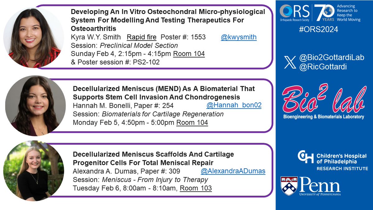 Riccardo Gottardi (@ricgottardi) on Twitter photo Ready for a great #ORS2024? Come check out the lab talks &posters and meet all attending lab members Kyra Smith <a href="/kwysmith/">Kyra Smith</a>, Hannah Bonelli <a href="/Hannah_bon02/">Hannah Bonelli</a>, Alexandra Dumas <a href="/AlexandraADumas/">Alexandra Dumas</a>, Top Charoensombut <a href="/KungTopic/">@Topic_kung</a>, & Joseph Casila.
Proud of these fantastic women in science! Ready for a great #ORS2024? Come check out the lab talks &posters and meet all attending lab members Kyra Smith <a href="/kwysmith/">Kyra Smith</a>, Hannah Bonelli <a href="/Hannah_bon02/">Hannah Bonelli</a>, Alexandra Dumas <a href="/AlexandraADumas/">Alexandra Dumas</a>, Top Charoensombut <a href="/KungTopic/">@Topic_kung</a>, & Joseph Casila.
Proud of these fantastic women in science!