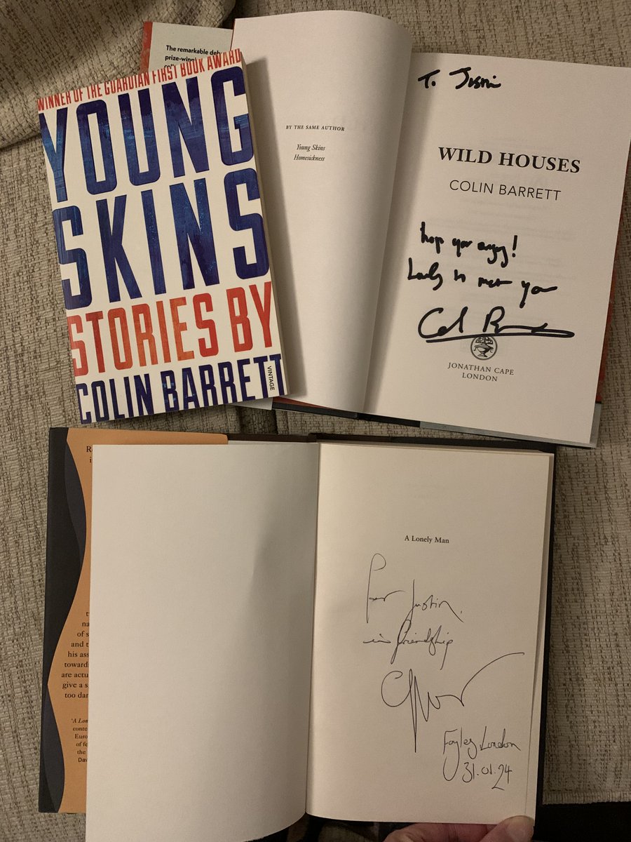 justinywlau's tweet photo. What a treat to hear @ColinBarrett82 speak @Foyles about his debut novel WILD HOUSES (loved YOUNG SKINS) – plus interviewed by @chris_power (A LONELY MAN was my fav novel last year). Books signed by two authors I admire + received encouragement to keep going with my own writing! https://t.co/VGBDX2XRsH