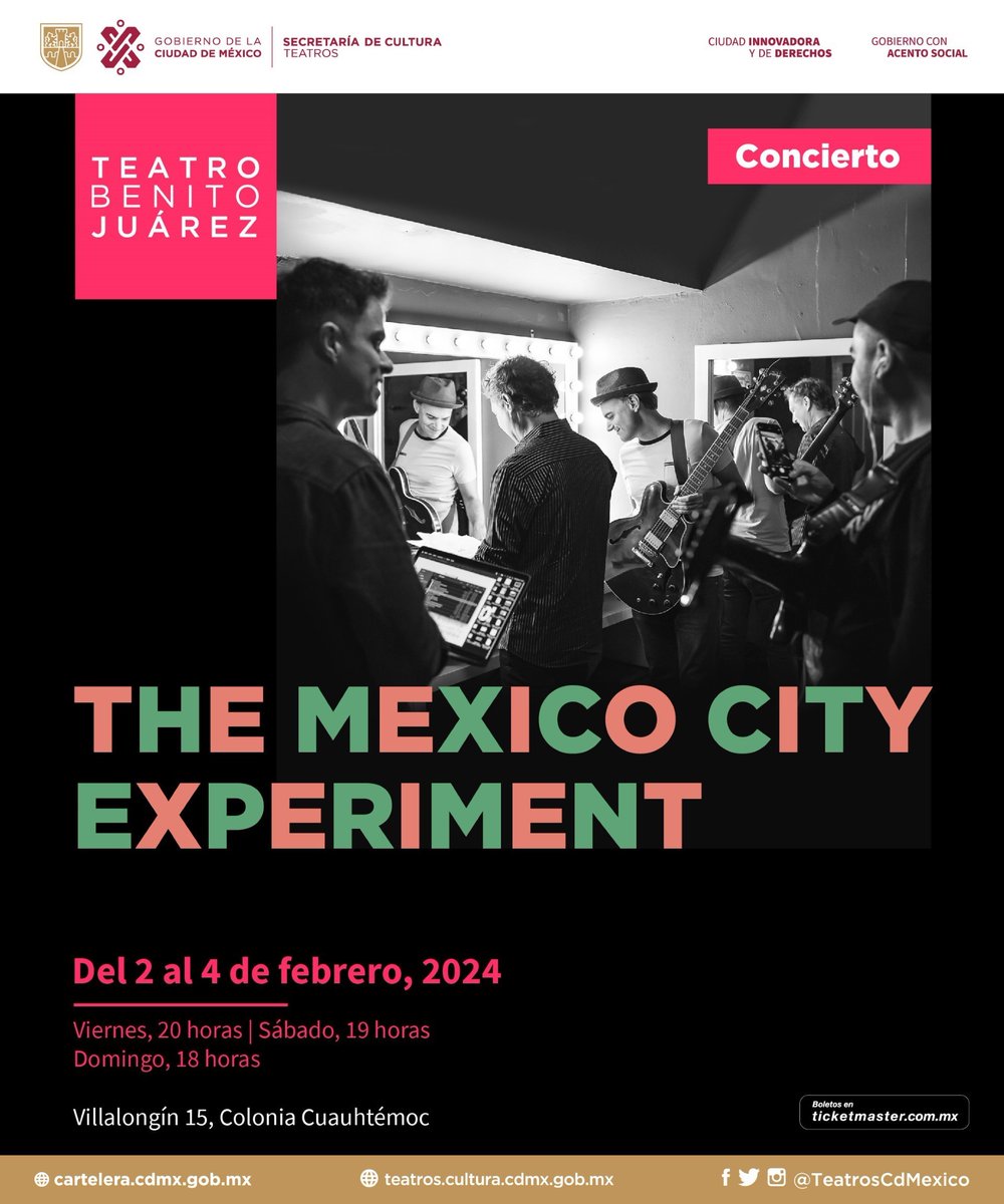 RevistaDArte's tweet image. Una serie de conciertos de jazz, rock, música tradicional y poesía, #THEMEXICOCITYEXPERIMENT
Una experiencia única y poderosa, explorando el sonido actual de la urbe, un pulso y energía incansable, una nueva ola de colaboración entre culturas #Teatro Benito Juárez.