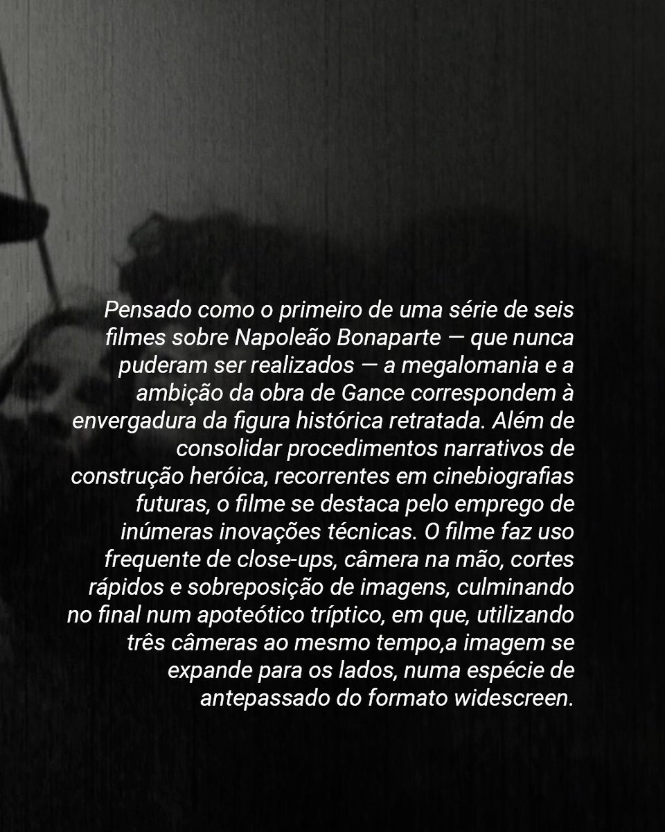 cinusp's tweet photo. Mostra | Épicos 🐎🛡️
📽️ Napoleão
França, 1927, 333'
Direção: Abel Gance
📍CINUSP - R. do Anfiteatro, 109 - Butantã, São Paulo
#cinema #cinusp #usp #cinegrafia #filme #mostradecinema #mostra #entradafranca #cinemagratuito #cultura #gratuito #cultural #culturaemsp #SP #epicos https://t.co/msQ6HVFJ2N