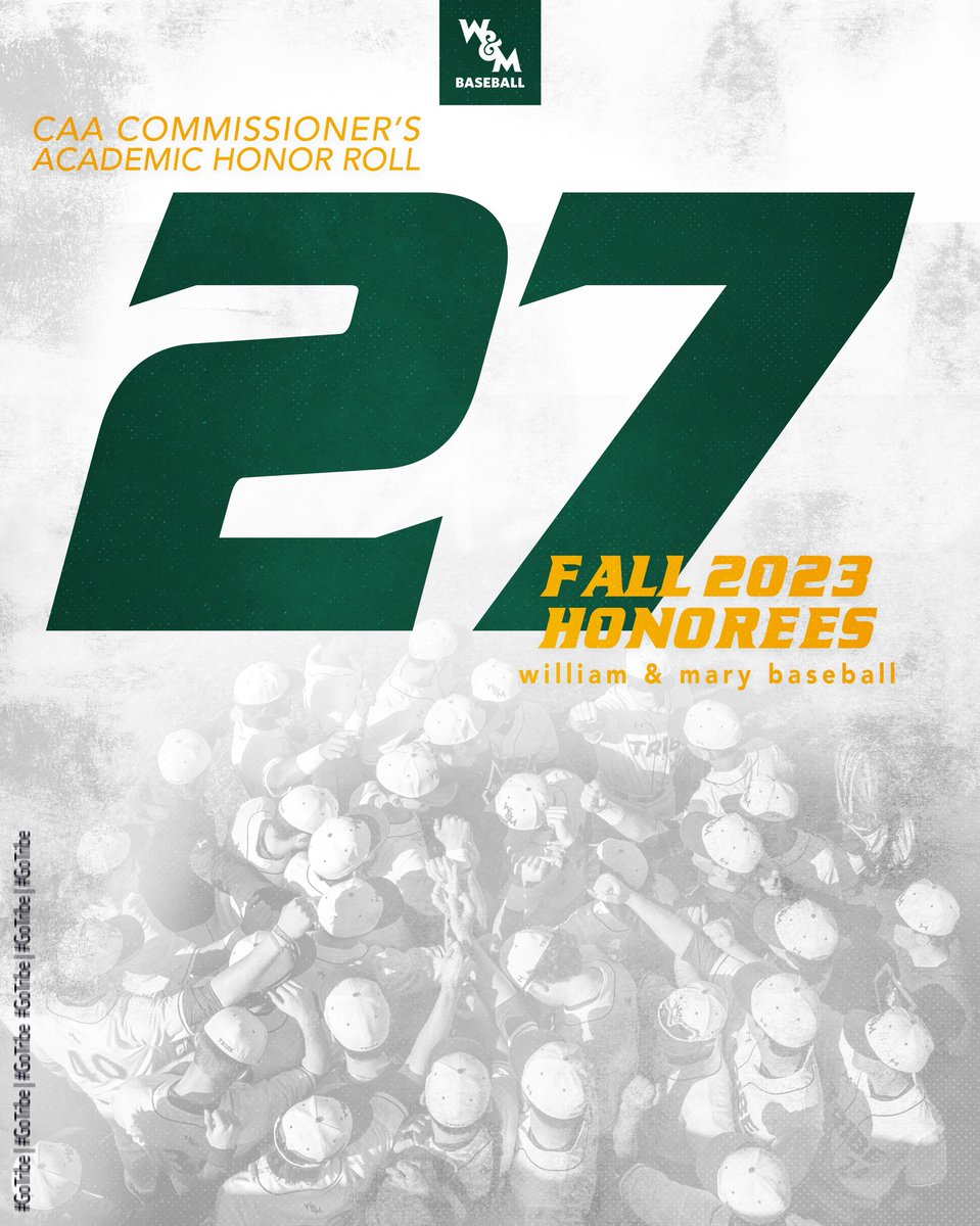 WMTribeBaseball's tweet photo. Congrats to our 27 student-athletes who made the CAA Commissioner’s Honor Roll for their fall 2023 academic performances!👏

#GoTribe https://t.co/ZYcGaKfLyu