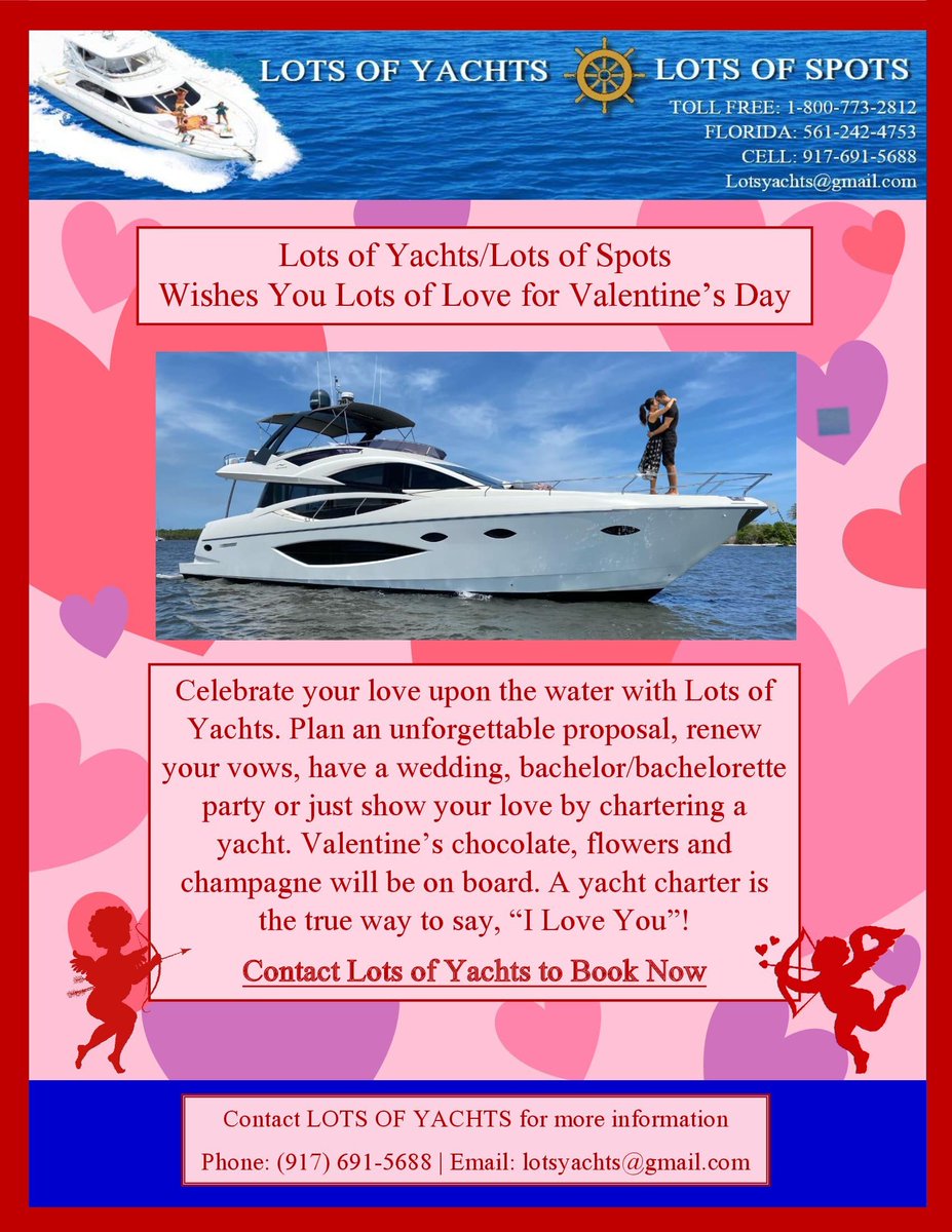 LotsofYachts1's tweet photo. Celebrate all that Love has to offer on a yacht! Enjoy Valentine's Day with a luxury yacht charter with Lots of Yachts / Lots of Spots. 
#ValentinesDay #valentinesgifts #yachting #yacht #boating #yachtcharter #boatrental #SouthFlorida https://t.co/BOLpuY2GFY
