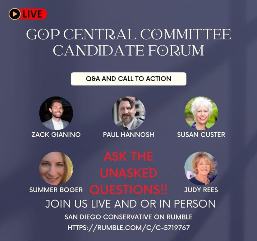 🚨 SDGOP Central Committee (D3) Forum 🚨 I’m wicked excited to be participating in an upcoming San Diego GOP Central Committee (D3) Forum❗️ ⌚️When is it?: • Saturday, February 3rd at 3:00pm. 🧭 Where is it?: • The Cross Oceanside Church. 2112 South El Camino Real…