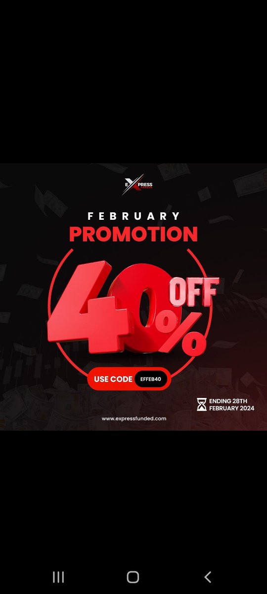 Ddts_tech_soln's tweet photo. #Expressfunded February Special: 🎁 

🌟February Promotion: Get 40% OFF on all Challenge types for the entire Month🥳🙌🎉

- Use Promo Code: EFFEB40
Ending on the 28th February 2024

👉 Visit https://t.co/HMca0mIv2y click the link in our bio to register
#propfirm #forextrading https://t.co/M0snGZahdy