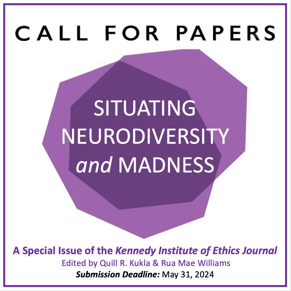 CALL FOR PAPERS — Special Issue: Situating Neurodiversity and Madness, edited by @QuillRKukla & Rua Mae Williams (@FractalEcho) Submission Deadline: May 31, 2024 For more information about submitting to this special issue of the KIEJ, see: philevents.org/event/show/119…
