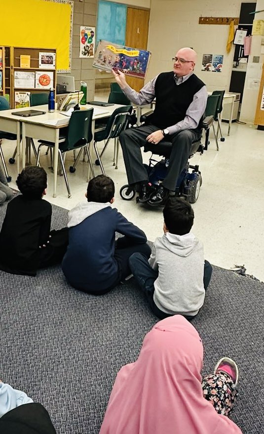 I have been visiting Thorncliffe Park classes to read about disability &amp; share my lived experience. So many questions about wheelchairs. I challenge stereotypes &amp; explain using a wheelchair doesn’t make my life sad - but better, more accessible. <a href="/TPPS_TDSB/">Thorncliffe Park TDSB</a> <a href="/tdsb/">Toronto District School Board</a> <a href="/TDSB_OTPT/">TDSB Occupational & Physiotherapy Services</a>