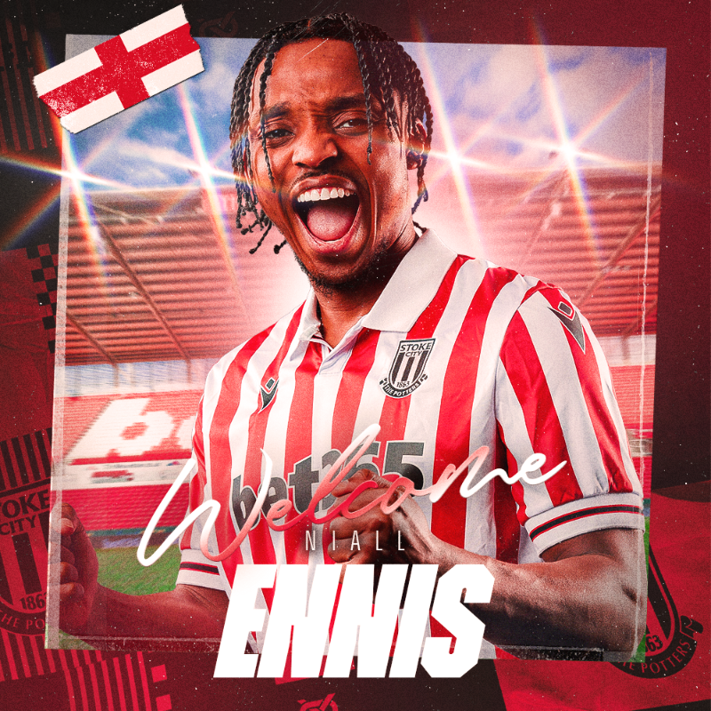 stokecity's tweet photo. Ennis the menace.

Forward Niall Ennis is a Potter.
