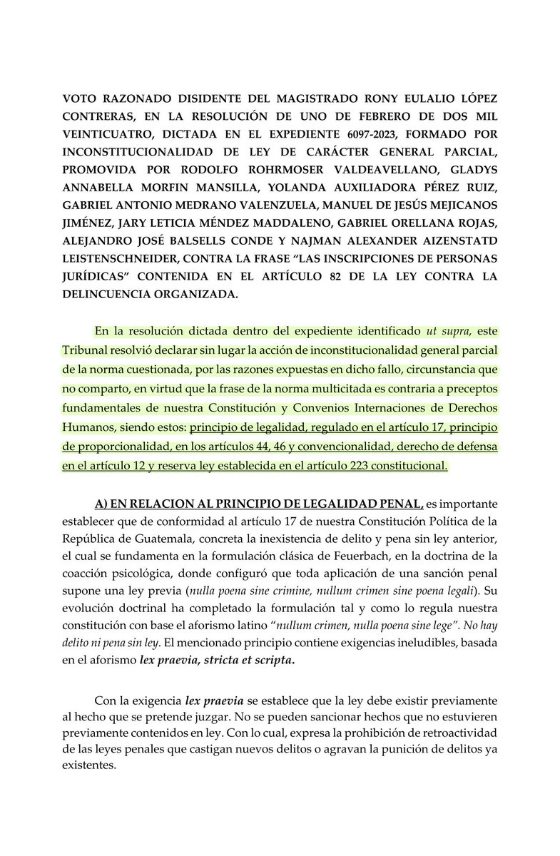 ProJusticiaGuat's tweet photo. En su voto disidente, el mag. Rony López asegura que hay violación constitucional en la suspensión de🌱
Se hizo de "forma burda e intolerable..., con la finalidad exclusiva de perjudicar los derechos políticos de un partido determinado, que al final, logró el triunfo electoral". https://t.co/JrMn2EdeeL