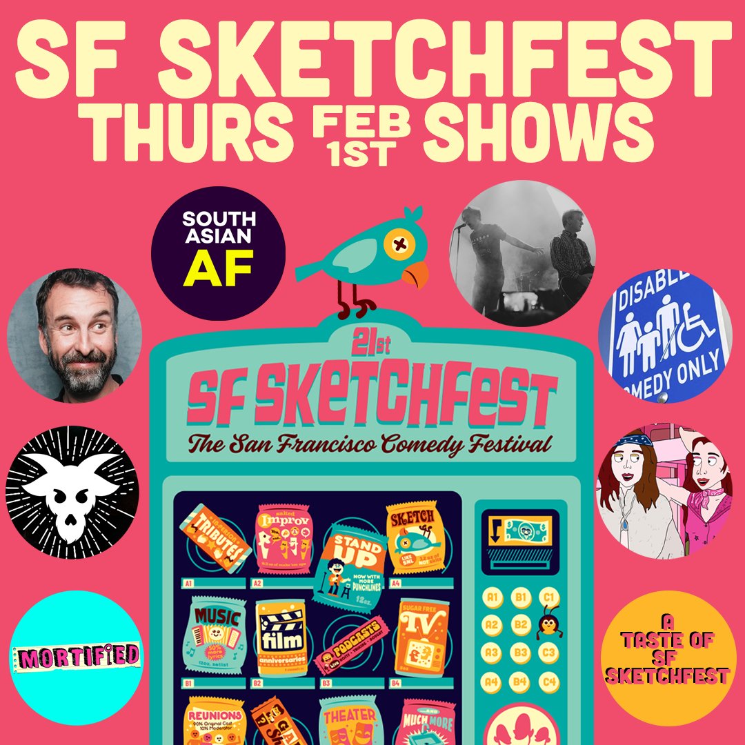 Start your weekend early with these shows TONIGHT! Featuring podcasts, stand-up, sketch, and improv with @BechdelCast @Braunger @Mortified @ninagcomedian @Sosayweallsd South Asian AF, and Michael Shannon & Jason Narducy and Friends play @remhq's Murmur! sfsketchfest2024.sched.com