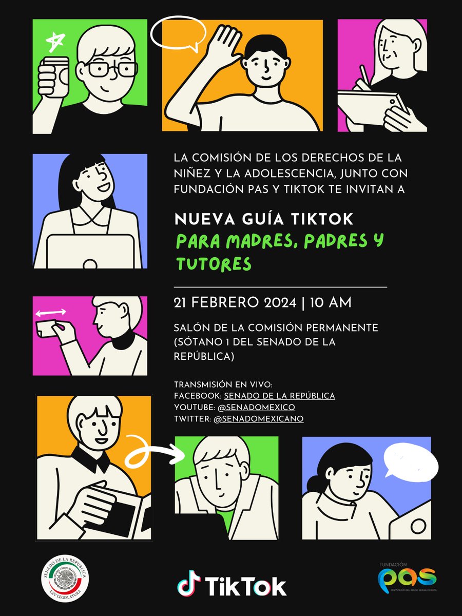 senadomexicano's tweet photo. La Comisión de los Derechos de la Niñez y la Adolescencia invita a la presentación de la "Nueva Guía TikTok para madres, padres y tutores".
🗓️ 21 de febrero. 
⌚ 10:00 horas. https://t.co/Kb6xfDrRDn