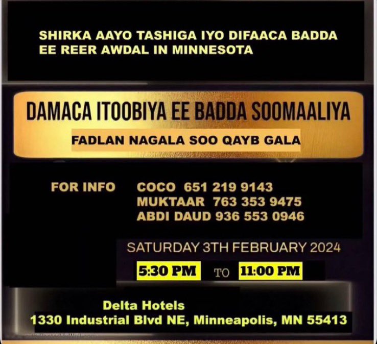 Ehelsan_Saleban's tweet photo. Lughaya isn’t for sale and we are going to fight against Ethiopia’s aggressiveness towards our lands and seas. #NotOneInch this protest will be taking place in Canada,UK, Minnesota. https://t.co/6dzDXLPlaA