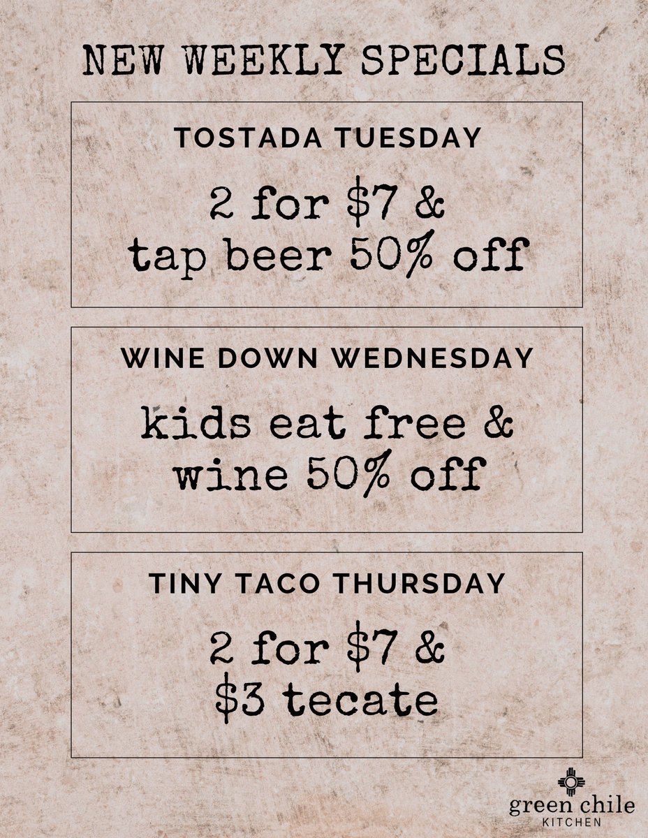 greenchilert66's tweet photo. ⚠️NEW SPECIALS⚠️ Take advantage of our new early 2024 deals. 🍽 We have something to benefit everyone. Stop by and check them out! 🎫 #eatlocal https://t.co/4IDlEND1pE