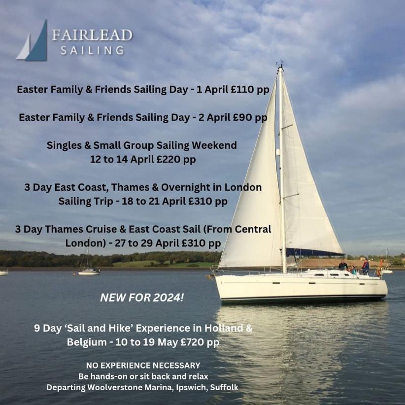 FairleadSailing's tweet photo. Spring is around the corner, so step aboard with our fun and exciting sailing days and trips for Spring 2024! 

Email ⛵ https://t.co/udzjftmJ52 or check out all of our 2024 events here: https://t.co/3uvfOpJToN and book online. https://t.co/LukT97YnK6