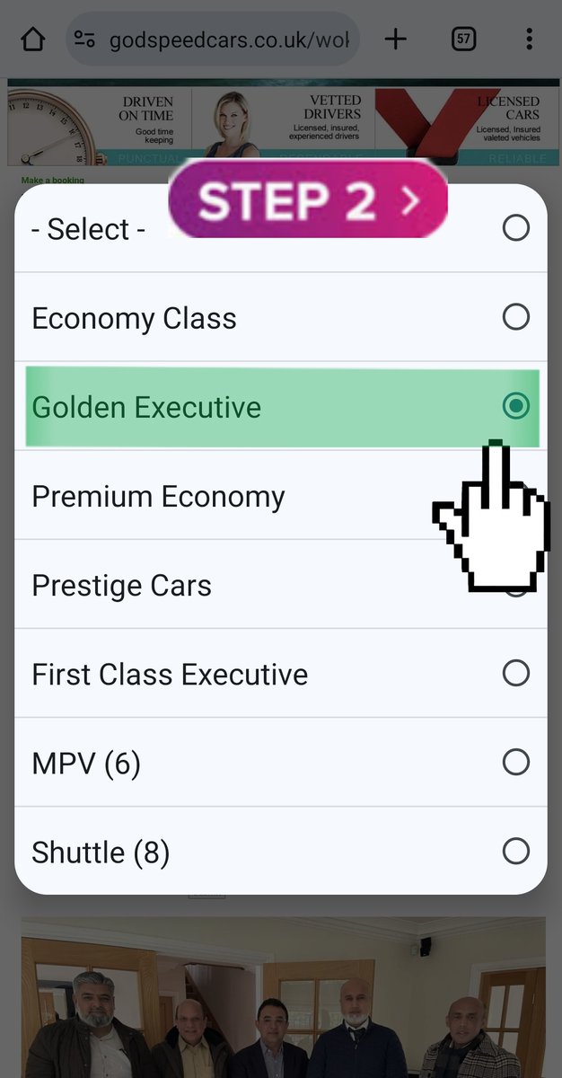 GodspeedCars's tweet photo. The Golden Executive treatment. 
Booking our GOLDEN EXECUTIVE Service couldn't be easier in 3 Simple Steps.
Step 1. Select the 'Service Level/ vehicle required' field.
Step 2. Select the 'Golden Executive' option.
Step 3. Return to Booking Form to SUBMIT
See Cursor Icon https://t.co/Hc2uulL4hI