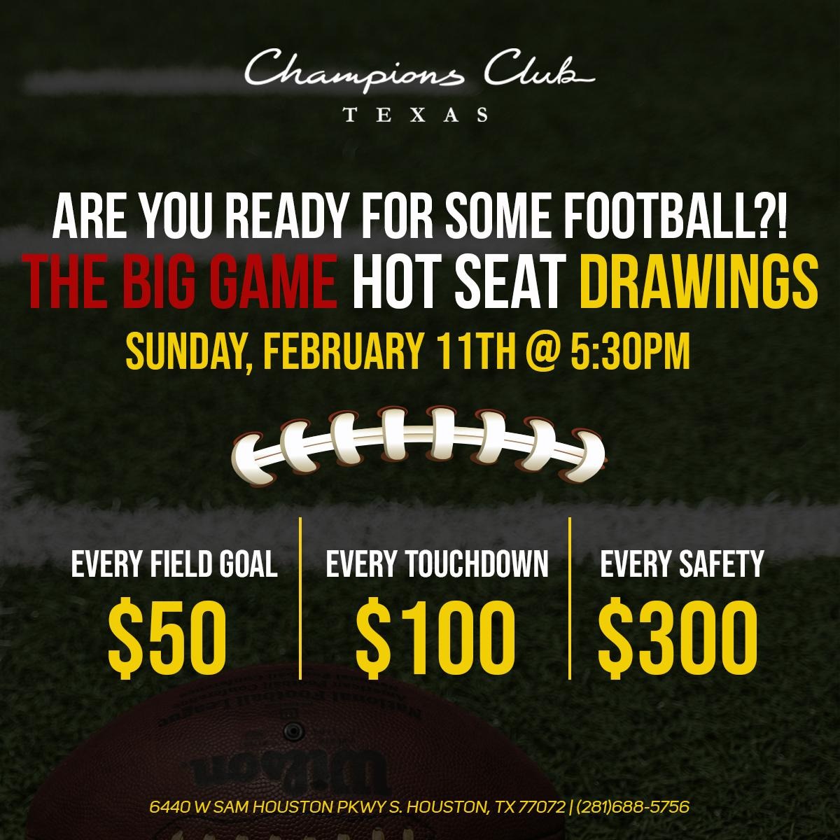 ChampionsClubTX's tweet image. February promos HOT off the press at @ChampionsClubTX!

- DAILY $1K Drawings at 10 PM: Earn tickets from 4pm - 10 pm daily and DOUBLE tickets from midnight - 8 am. Tickets remain in drum throughout the month!

- February 1st - February 19th: Play 8 hours of cash in a 24 hour…