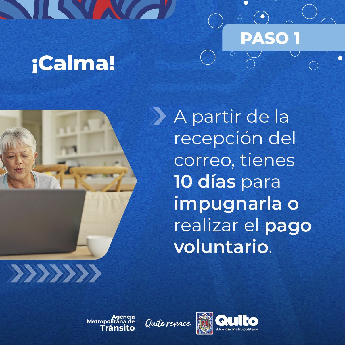 AMT_Quito's tweet photo. 👮🏽‍♂️ #AMTInforma | ¿Recibiste una notificación de infracción de Zona Azul? 🟦  🚗 ¡Atento con la siguiente información! 👇🏼

👍🏽 Cumple tus obligaciones y evita sanciones. 

#QuitoRenace https://t.co/BohWuKcoUt