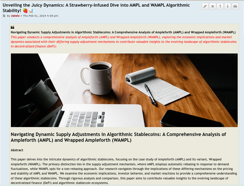 Diving into the world of decentralized finance with the sweetness of strawberries🍓📊 The juicy dynamics of Ampleforth (AMPL) and Wrapped Ampleforth (WAMPL), comparing their flavors in algorithmic stability. 🚀🌐 #DeFi #CryptoResearch #StrawberryFinance

algorithm.xiimm.net/phpbb/viewtopi…