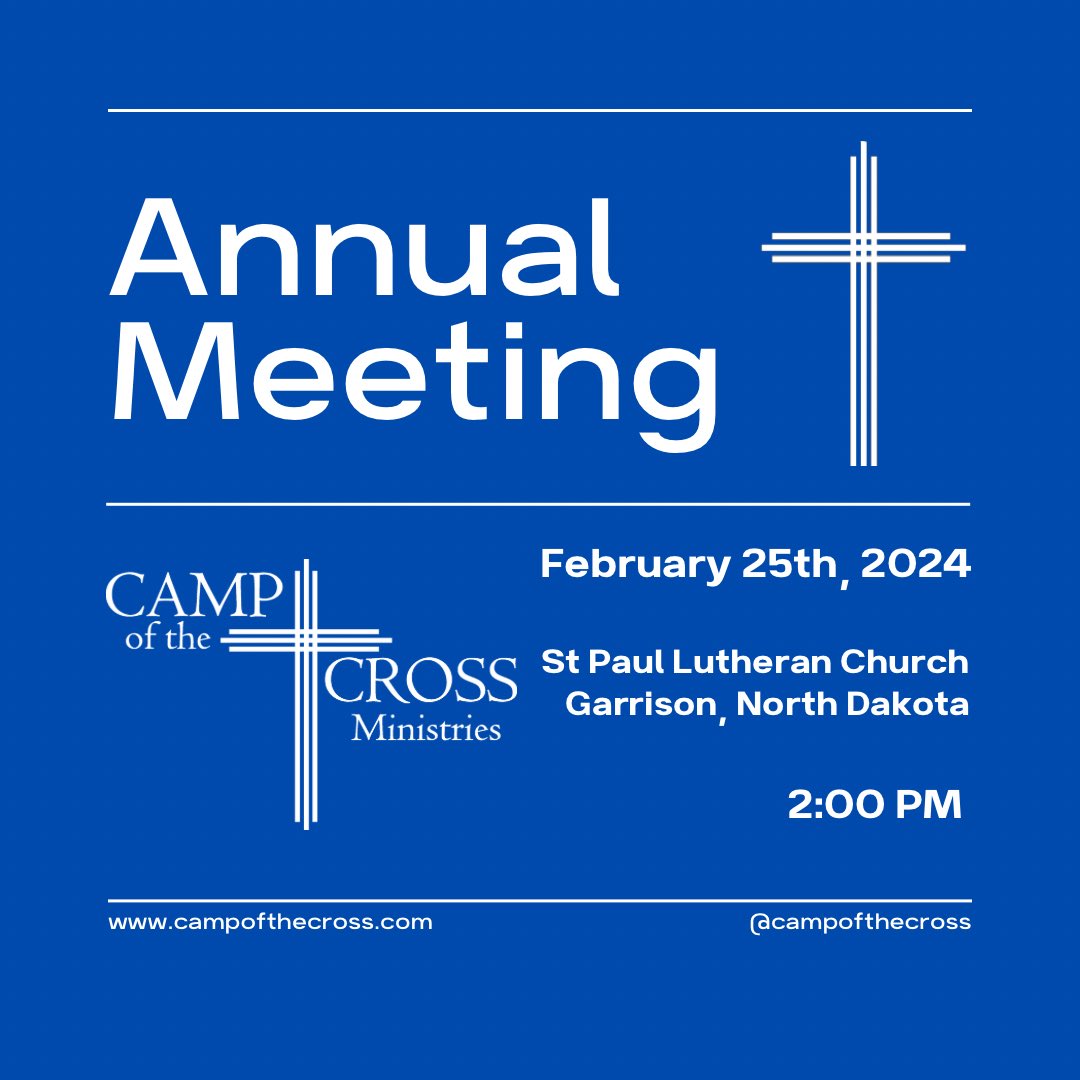 CampOfTheCross's tweet photo. Our Annual Meeting is quickly approaching, and we would love for you to be able to attend! If you are unable to attend the meeting in person, there is an option to attend online. You must be registered in advance to attend via zoom. https://t.co/vmuFGBYEJ2