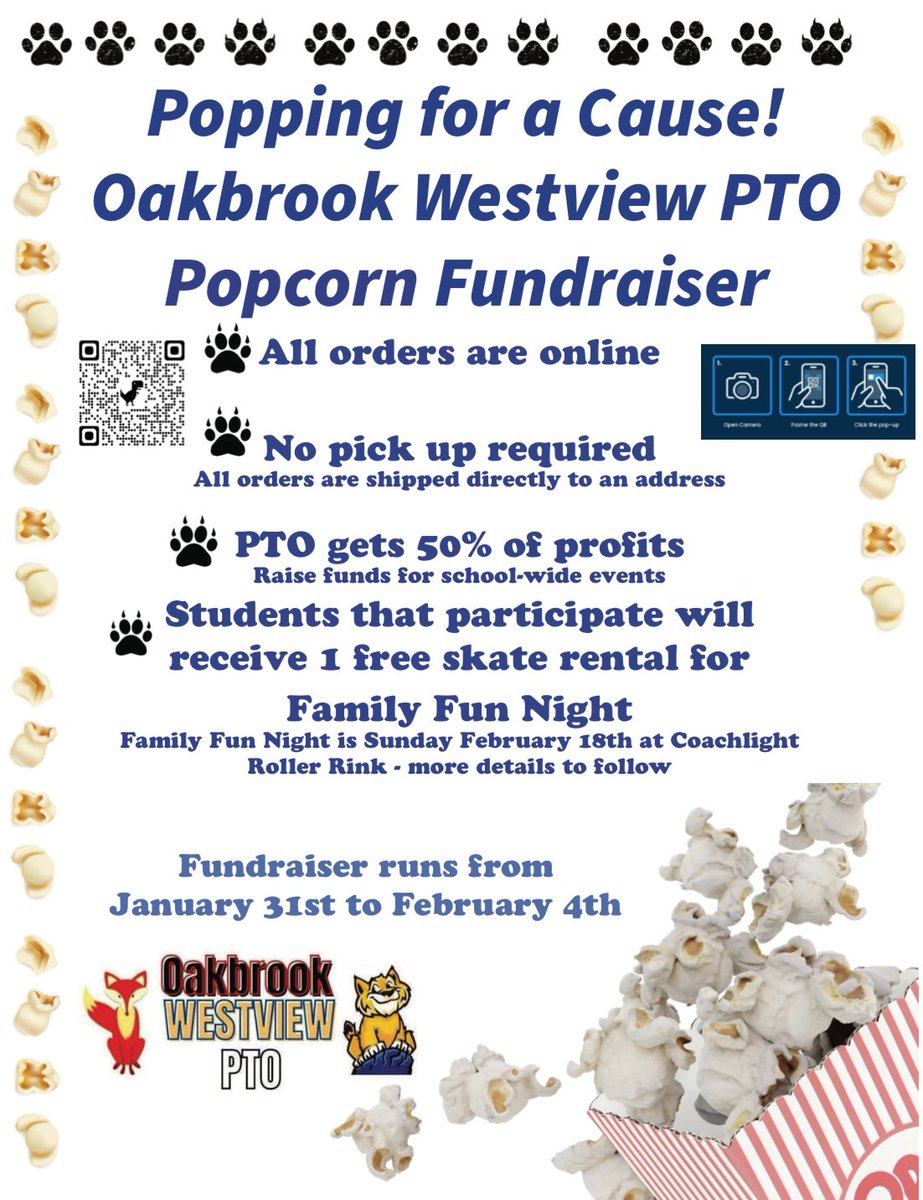 PTO_OB_WV's tweet photo. Our Double Good 🍿 fundraiser began yesterday and goes until 02/04.
1. Download the Double Good app
2. Enter our event code YUHTLW 
3. Create your Pop-Up Store! 

1 class from each school that sells the most will earn a 🍕party provided by the PTO!! @OB_Foxes @WestviewSchool1 https://t.co/8JOtpx6kdP