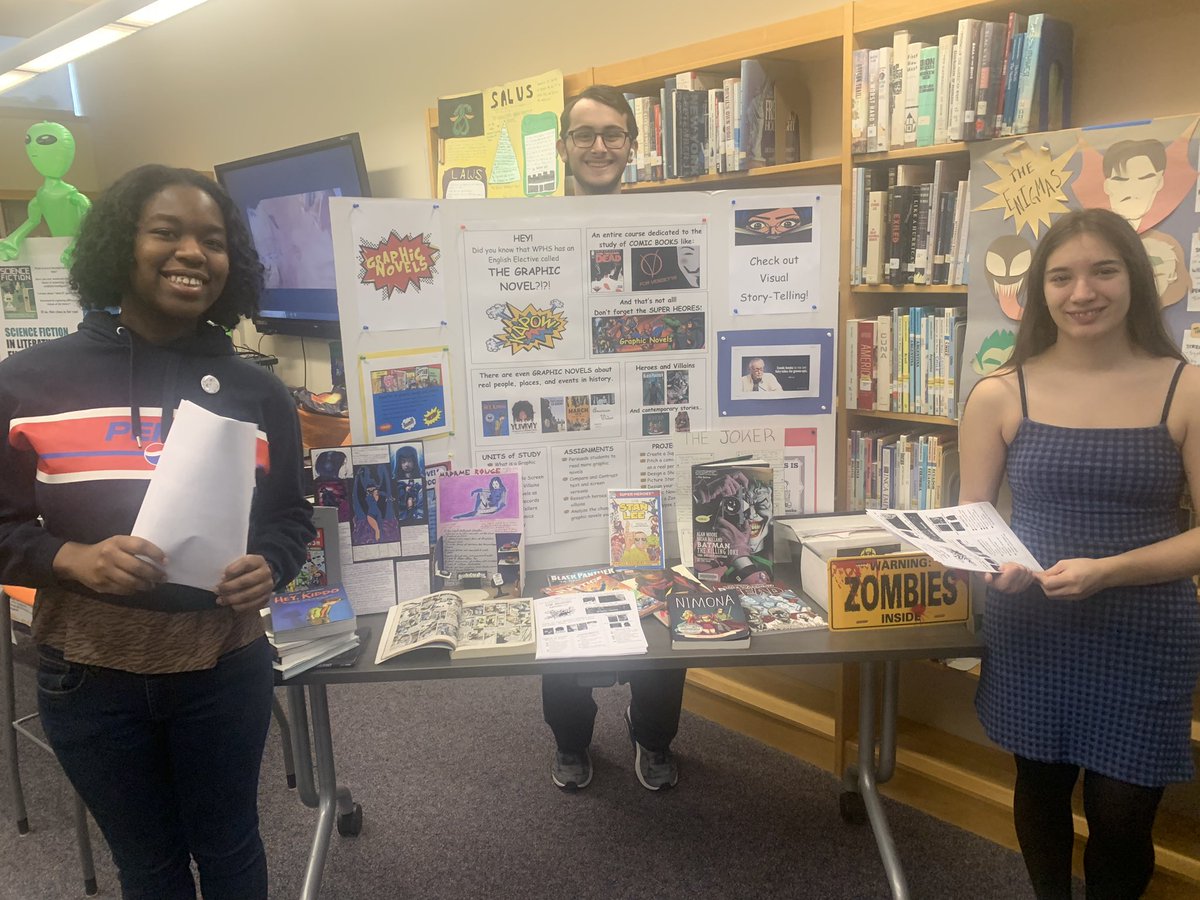 WPHSSciFiClub's tweet photo. Shout out to the students who gave their time and passion to inform their peers about all the incredible course options at today’s WPHS Elective Course Fair! You did a great job promoting the Graphic Novel and Sci-Fi Literature and Film courses. Thank you! 💥 👽 @WPTigerPride https://t.co/Tf5ll8PT4i