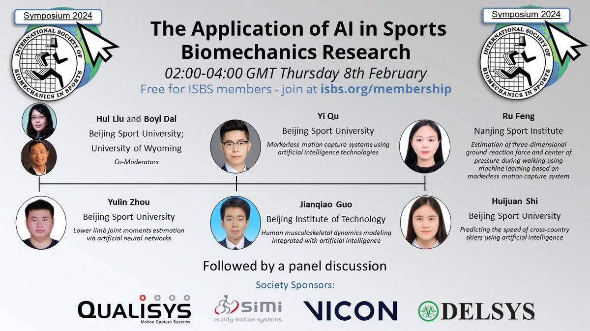 The Application of AI in Sports Biomechanics Research ISBS Online Symposium 02:00-04:00 GMT Thurs 8th Feb Free for ISBS members