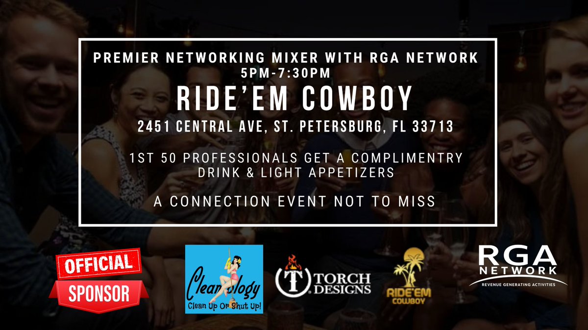 RGANetworking's tweet photo. Check out "St. Pete networking presented by/Tourch Designs/Cleanology/Ride em' Cowboy" https://t.co/N0zmGT3KCP @Eventbrite https://t.co/9FzRgkjY1r