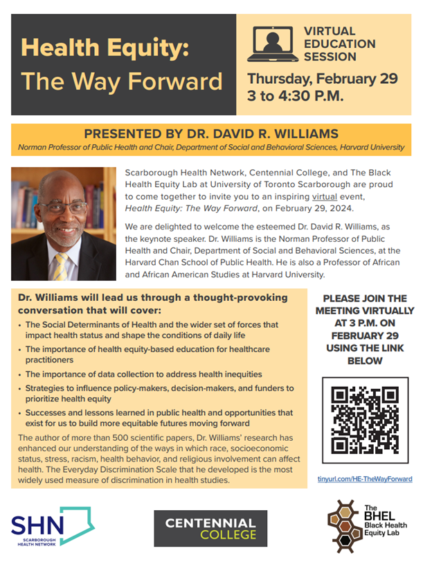 Health Equity: The Way Forward
Thursday, February 29 
3 to 4:30 P.M.
tinyurl.com/HE-TheWayForwa…