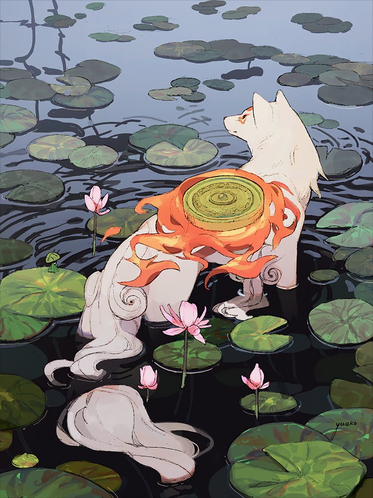 no humans lily pad fire water flower wolf lotus  illustration images