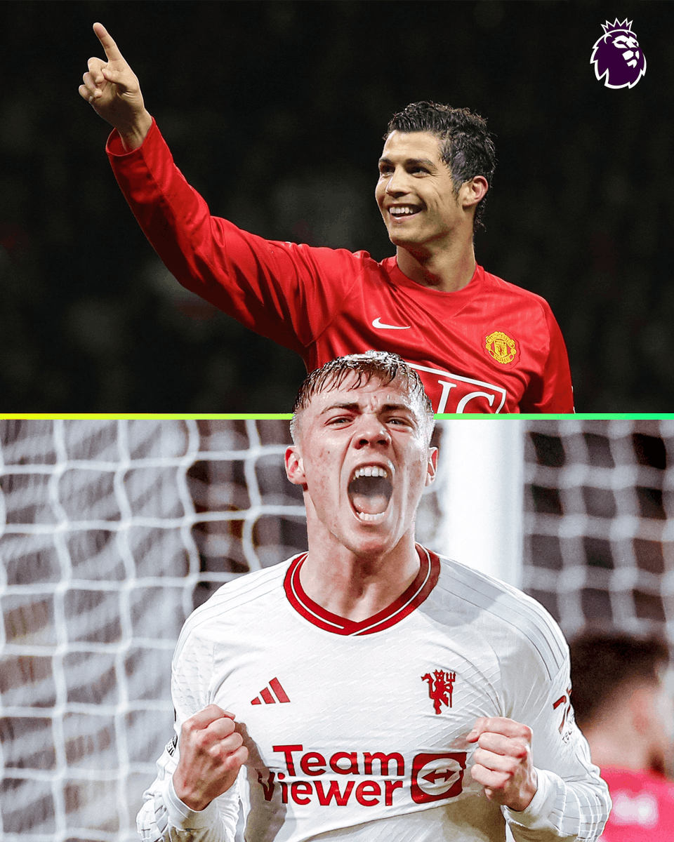 premierleague's tweet photo. Rasmus Hojlund becomes the youngest @ManUtd player to score and assist in consecutive Premier League matches 👏 

The last player to have the record? A certain @Cristiano... 👑 https://t.co/3Tcp8jdfWY