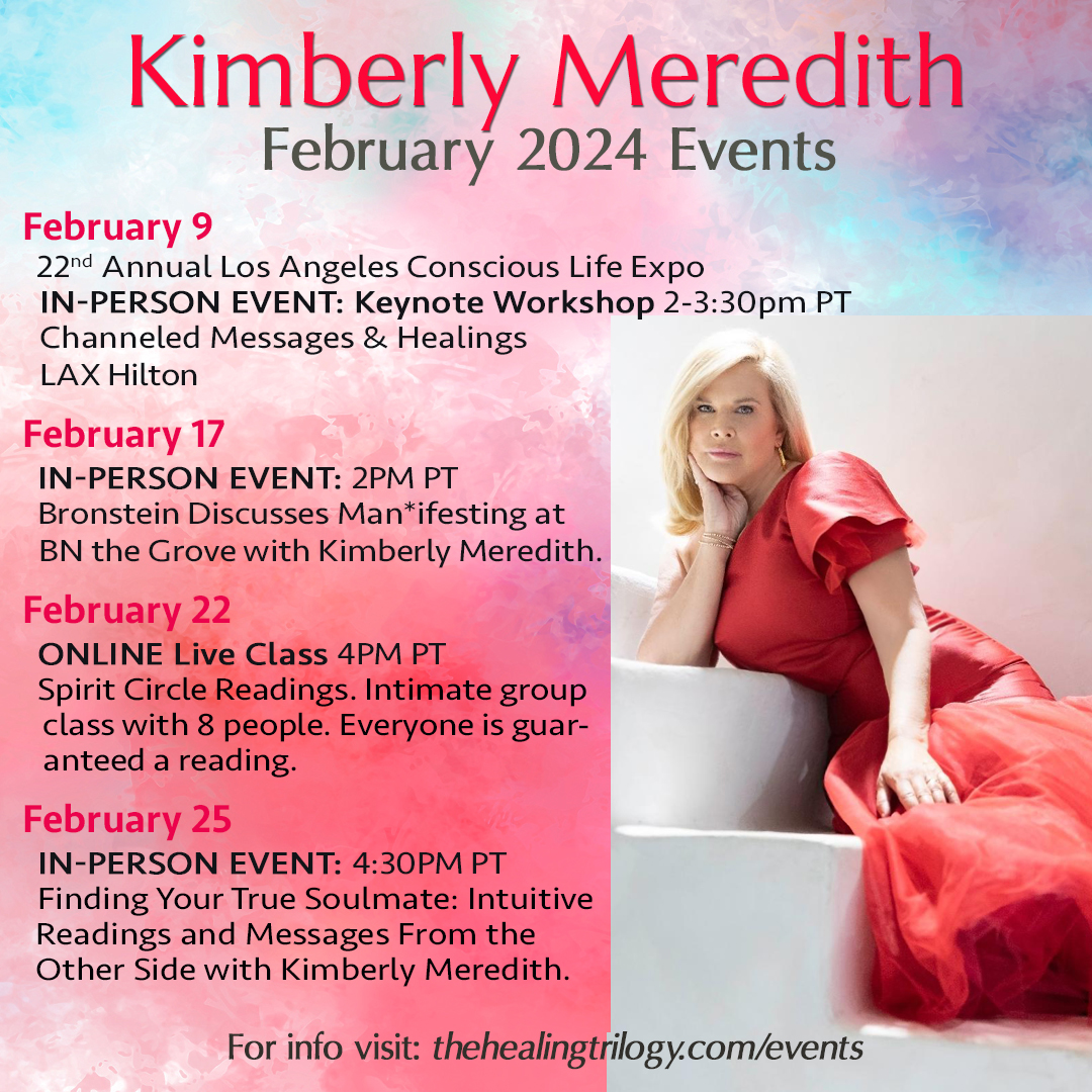Check out these wonderful February events with Celebrity Medical Intuitive Medium Kimberly Meredith! 💫 Register today!  Visit our events calendar here: thehealingtrilogy.com/events-2/
#Healing #Mediumship #WelcomeFebruary