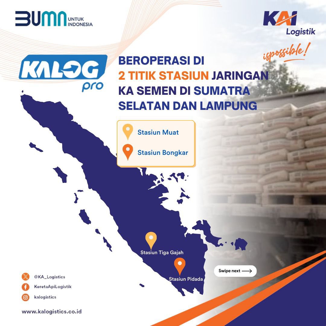 KA_Logistics's tweet image. Hai, Sobat KALOG.
Penasaran bisnis KAI Logistik di Sumatra Selatan dan Lampung? Untuk lebih lengkapnya, yuk cek foto berikut!

KAI Logistik, Ispossible
#kailogistik #servicepoint #kalogpro #kalogexpress #sumatraselatan #lampung #batubara #kirimbarang