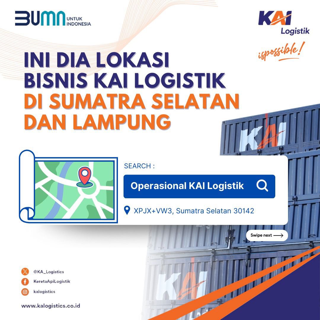 KA_Logistics's tweet image. Hai, Sobat KALOG.
Penasaran bisnis KAI Logistik di Sumatra Selatan dan Lampung? Untuk lebih lengkapnya, yuk cek foto berikut!

KAI Logistik, Ispossible
#kailogistik #servicepoint #kalogpro #kalogexpress #sumatraselatan #lampung #batubara #kirimbarang