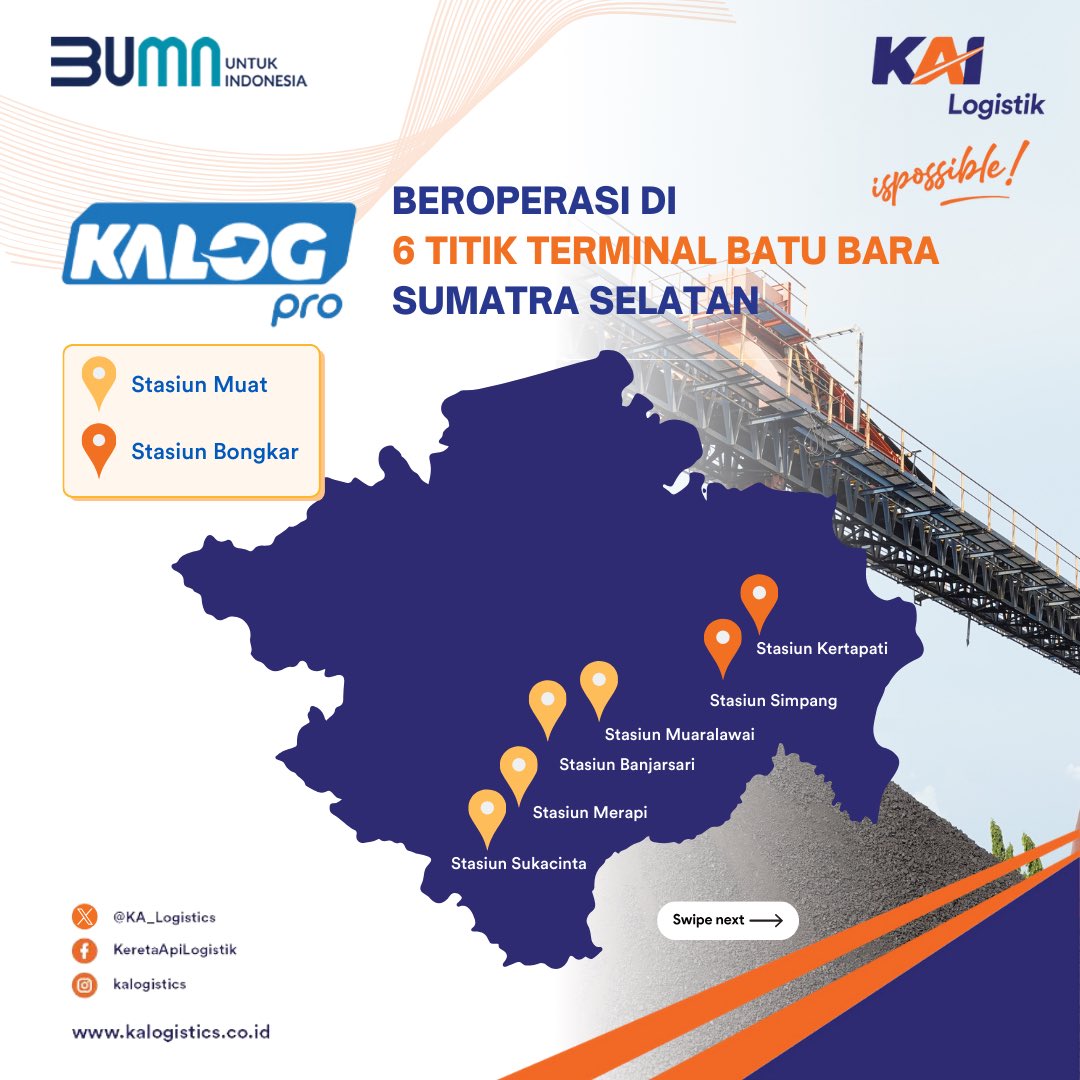 KA_Logistics's tweet image. Hai, Sobat KALOG.
Penasaran bisnis KAI Logistik di Sumatra Selatan dan Lampung? Untuk lebih lengkapnya, yuk cek foto berikut!

KAI Logistik, Ispossible
#kailogistik #servicepoint #kalogpro #kalogexpress #sumatraselatan #lampung #batubara #kirimbarang