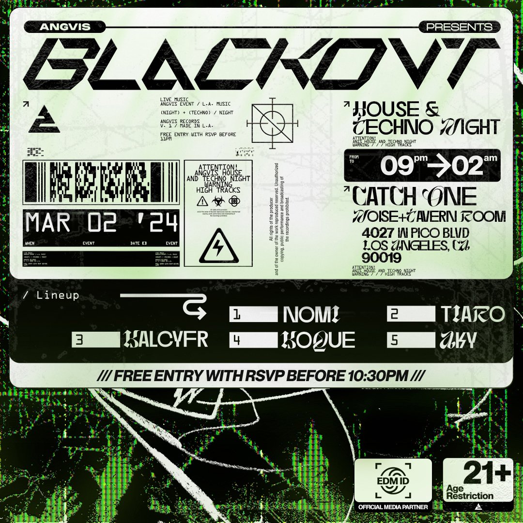 We've got another show coming in hot to LA to kick off the spring season - ANGVIS Presents BLACKOVT at Catch One! This show features forward-thinking artists like @xxakyofficialxx @kalcyfr @koque_official and more. Grab tix now via the link in our bio.