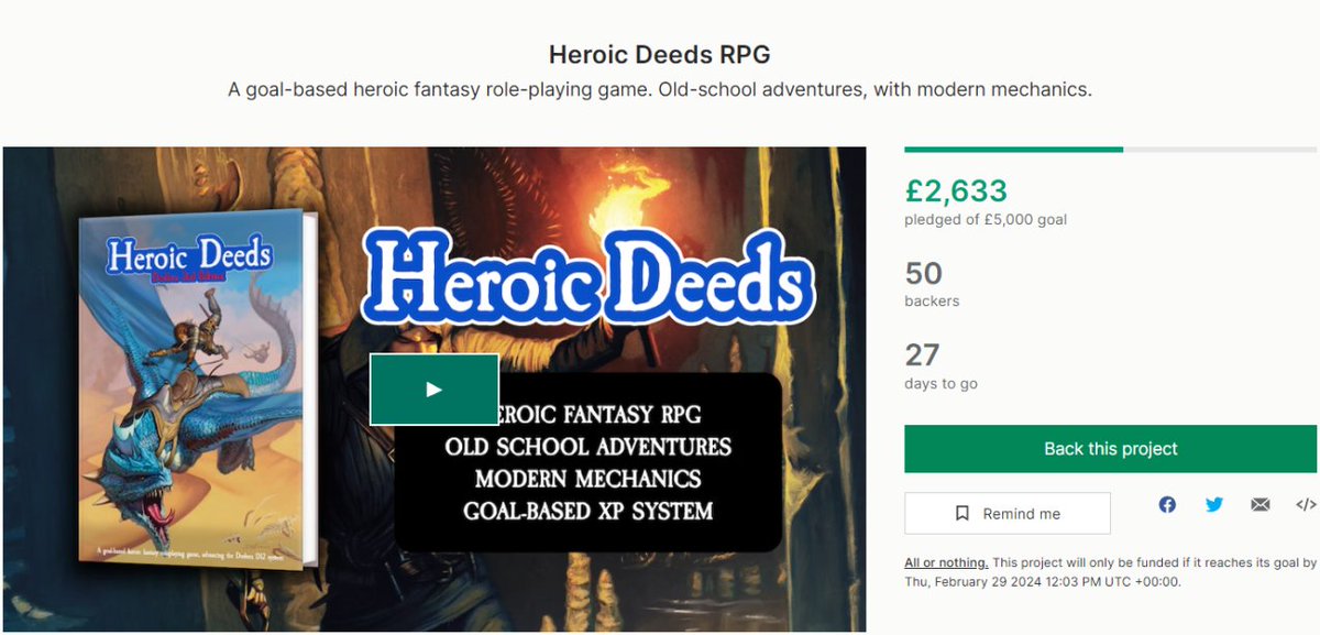 We are 50% funded in 12 hours with 50 backers so far! 

We did 2 streams today and the Actual Play was a great RP session ahead of the big battle next episode. 

So a pretty good day in the world of Heroic Deeds! 
Come and join the adventure....
kickstarter.com/projects/garbl…