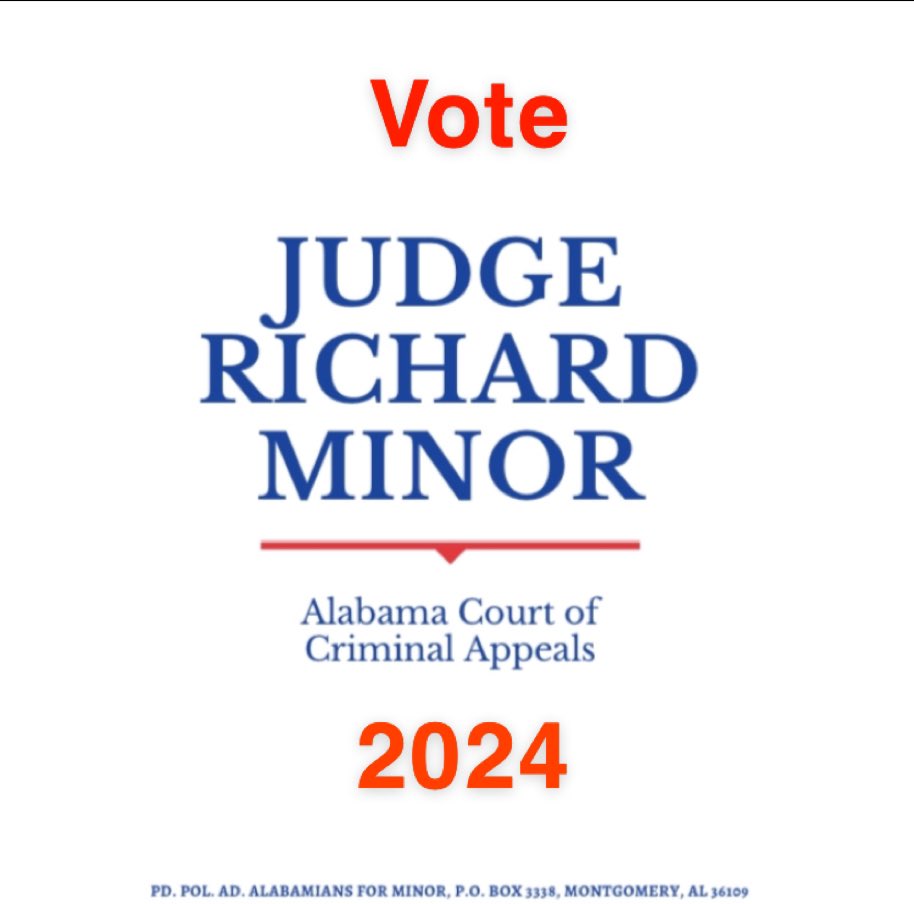 JudgeMinor's tweet photo. Thank you to all who have donated to our re-election campaign. I am humbled by your support. As I did in 2018, I promise to:
✅ Protect the Constitution
✅ Defend the Rule of Law
#appellatetwitter #alpolitics #ConservativeIntegrityService #VoteJudgeMinor2024 https://t.co/wnF4Ow6DlJ