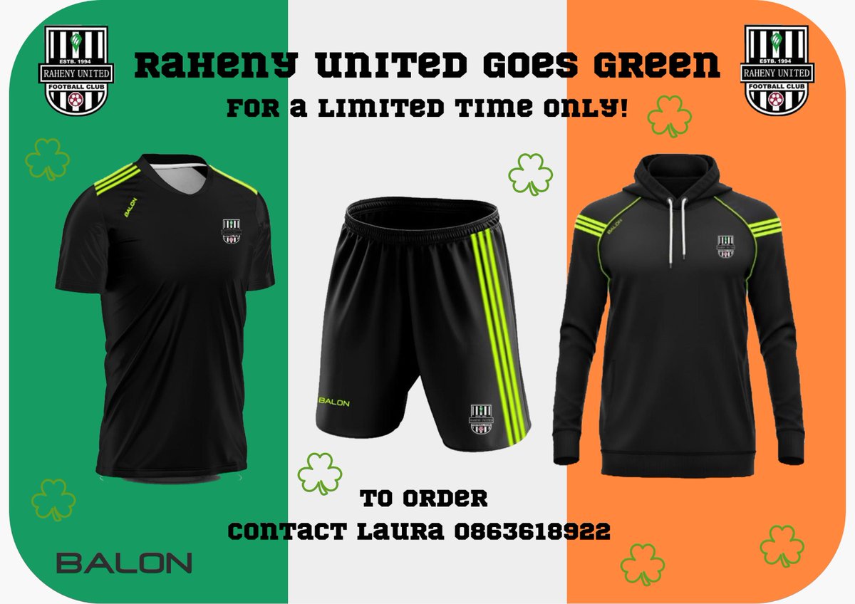 Raheny United FC (@rahenyunited) on Twitter photo π’ | πππ¨π© πΎπππ£ππ!
Last chance to order our limited edition <a href="/BalonSports/">Balon Sportswear</a> gear. π
All orders must be made by tomorrow 2nd February. π
Details in poster! β¬οΈ
β«οΈ #RUFC | βͺοΈ #CmonTheParish π’ | πππ¨π© πΎπππ£ππ!
Last chance to order our limited edition <a href="/BalonSports/">Balon Sportswear</a> gear. π
All orders must be made by tomorrow 2nd February. π
Details in poster! β¬οΈ
β«οΈ #RUFC | βͺοΈ #CmonTheParish