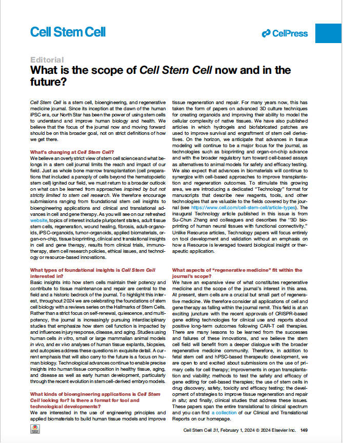 I'm often asked about the most exiting developments in stem cell research and how Cell Stem Cell's priorities shift over time. In this editorial, we answer this very question and talk about the scope of CSC now and in the future. cell.com/cell-stem-cell…
