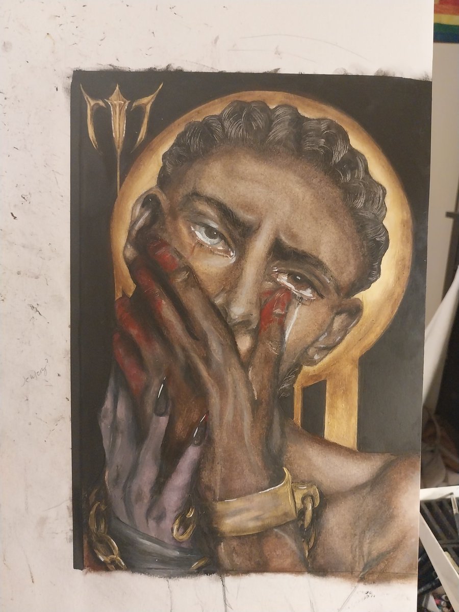 Binkyarts's tweet photo. Aaaand 
We are done!!!

My second attempt at drawing Wyll (and a hint of Mizora) 
Is completed and I'm much happier with this version! 

Medium: oil pastel crayons 

#BG3 #BG3fanart #BaldursGate #Baldursgatefanart https://t.co/Iz1q7ox6Uk