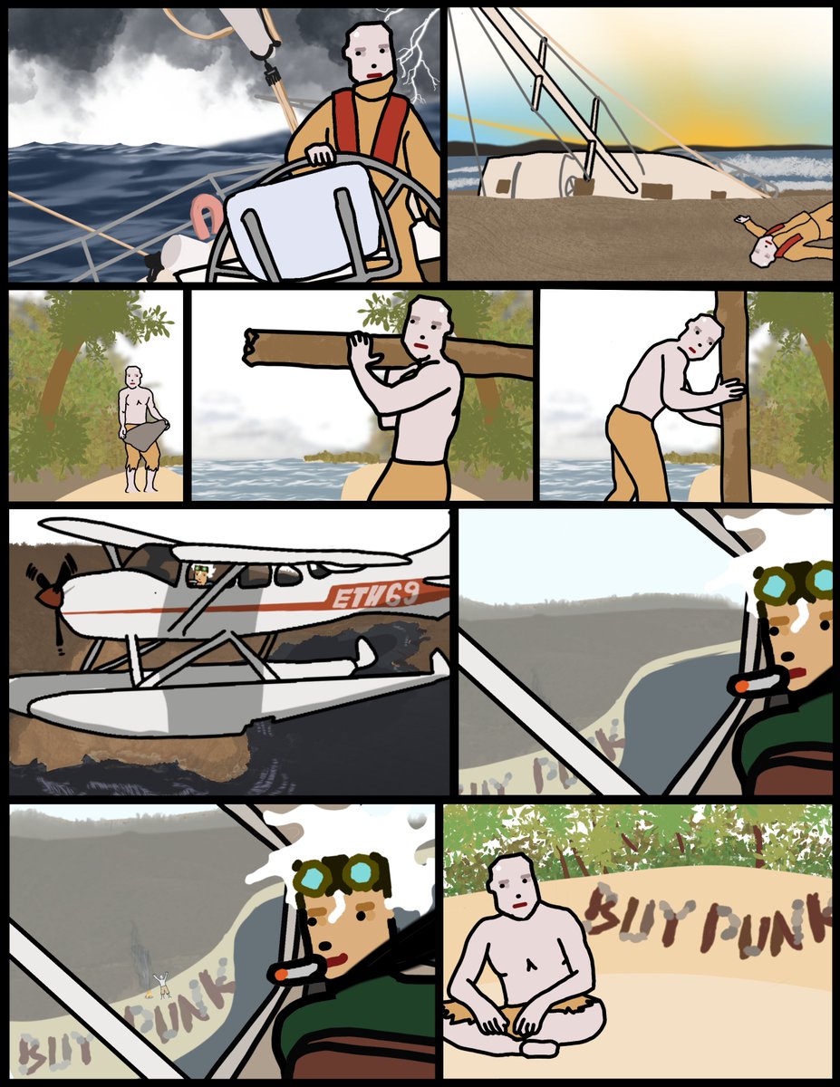 GIVEAWAY for LOW EFFORT COMiC Collectors!  Win one of <a href="/LowEffortPunks/">Low Effort Punks</a> below

To Enter Mint one of the 9 Remaining Comic Strips .0169eth  ea. Drawing will happen Feb.8th
Link to Mint
gallery.layerr.art/c/low-effort-c…

Today's Featured Comic
'Cast Away Punk'